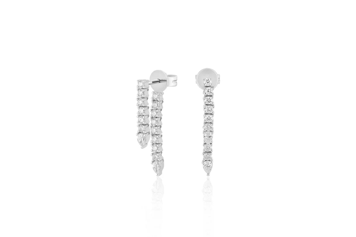 EF-Collection Diamond Teardrop Fringe Earring in white gold displayed on white background