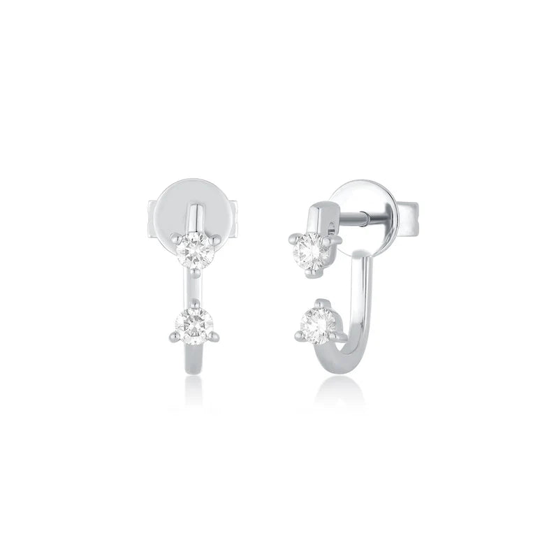 EF Collection Double Prong Set Diamond Earring in white gold displayed on a white background