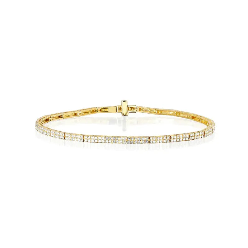 EF-Collection Double Row Diamond Tennis Bracelet in yellow gold on white background