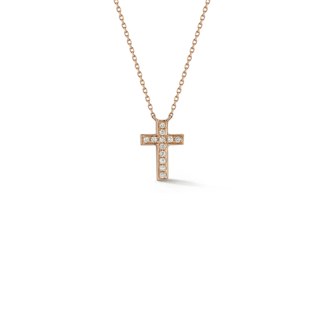 Dana Rebecca Designs Diamond Cross Necklace in rose gold on white background