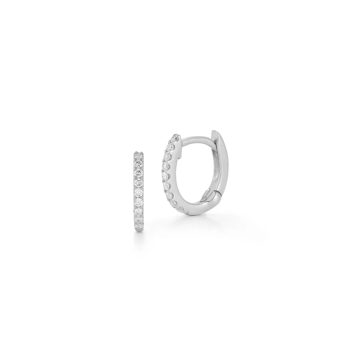 product shot of Dana Rebecca Designs white Gold Diamond Huggies on white background