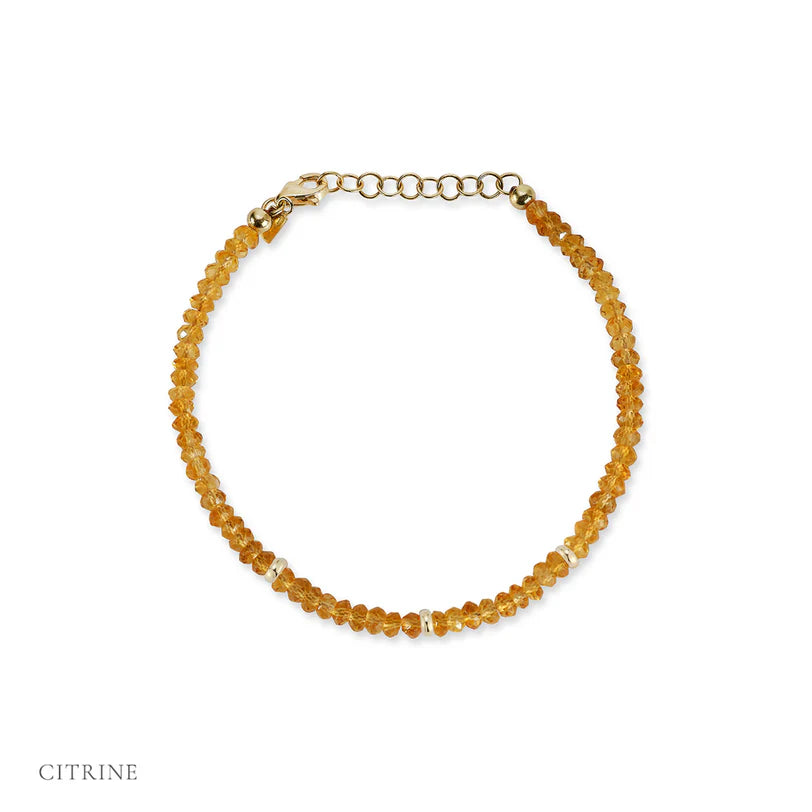 EF-Collection Birthstone Bead Bracelet In Citrine in yellow gold on white background with label