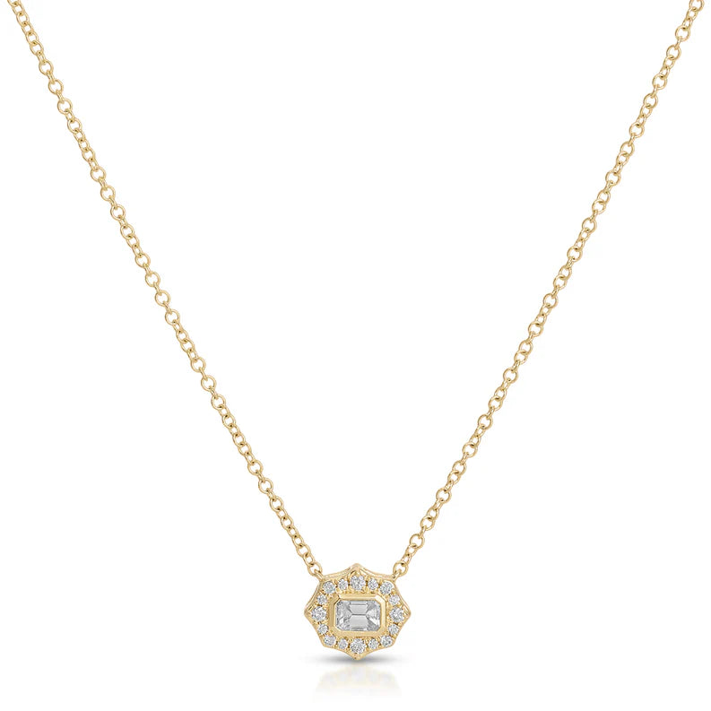EF-Collection Daphne Emerald Cut Diamond Necklace in yellow gold on white background