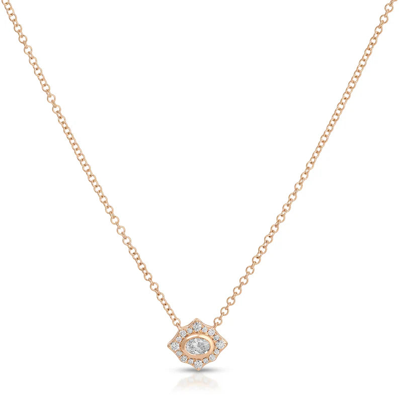 EF-Collection Daphne Oval Diamond Necklace in rose gold on white background