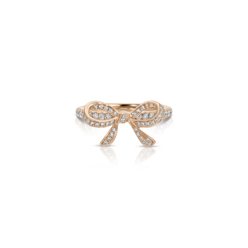 EF-Collection Diamond Bow Ring in rose gold on white background