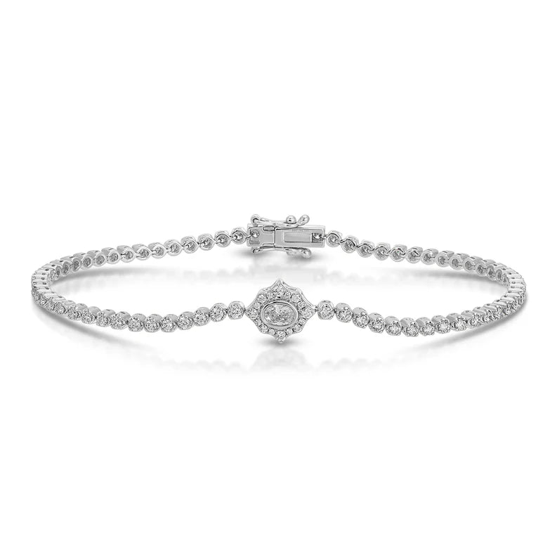 EF-Collection Oval Diamond Daphne Eternity Bracelet in white gold on white background