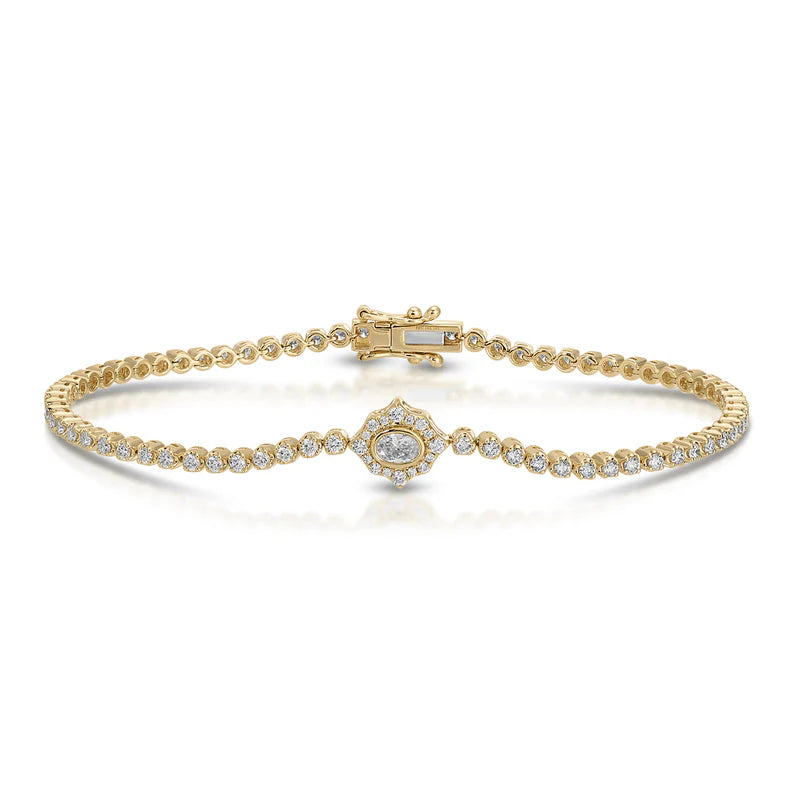 EF-Collection Oval Diamond Daphne Eternity Bracelet in yellow gold on white background