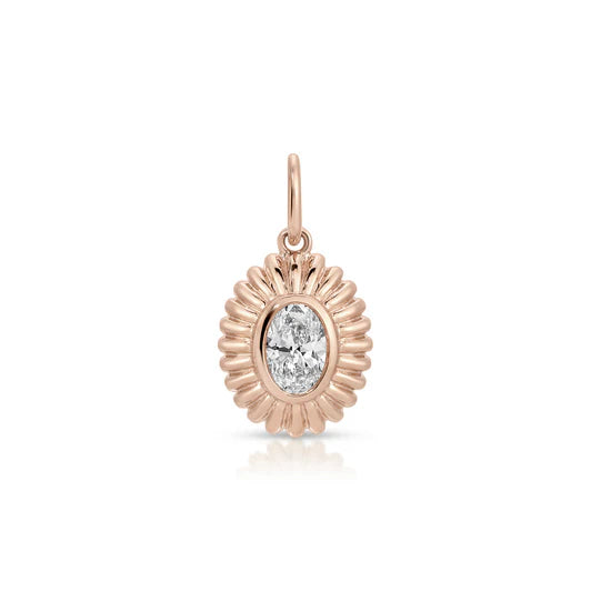 EF-Collection Fluted Oval Diamond Charm in rose gold on white background