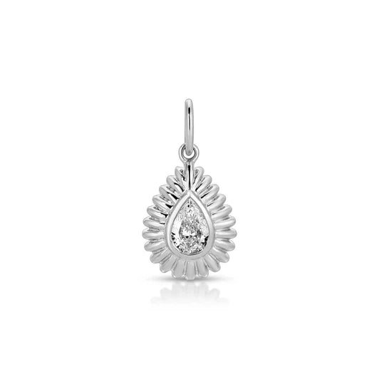 EF-Collection Fluted Pear Diamond Charm in white gold on white background