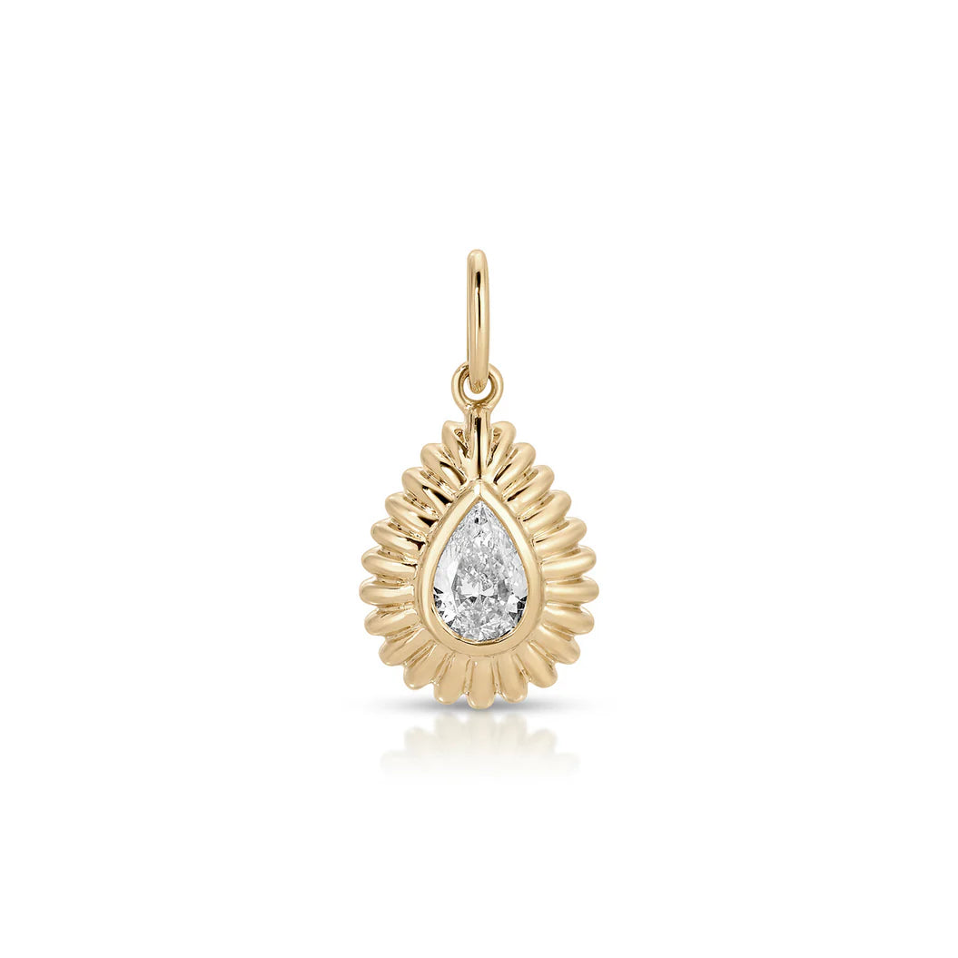 EF-Collection Fluted Pear Diamond Charm in yellow gold on white background