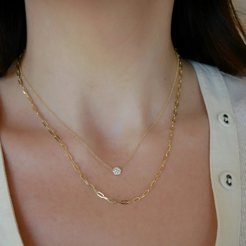 EF Collection Full Cut Diamond Disc Choker Necklace in yellow gold styled on models neck.