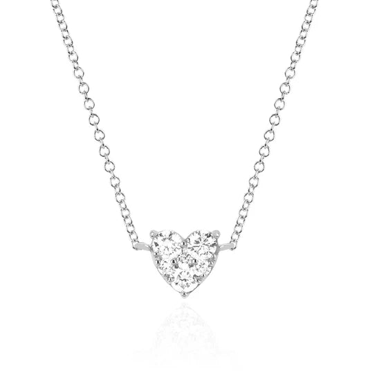 EF-Collection Full Cut Diamond Heart Choker Necklace in white gold on white background