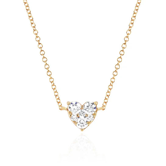 EF-Collection Full Cut Diamond Heart Choker Necklace in yellow gold on white background