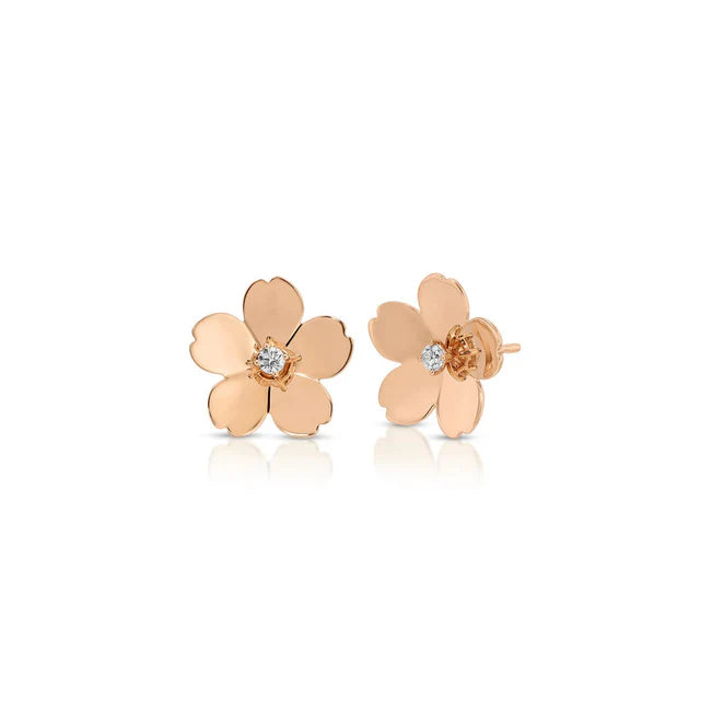 EF Collection Gold and Diamond Jumbo Cherry Blossom Stud Earrings in rose gold displayed on white background.