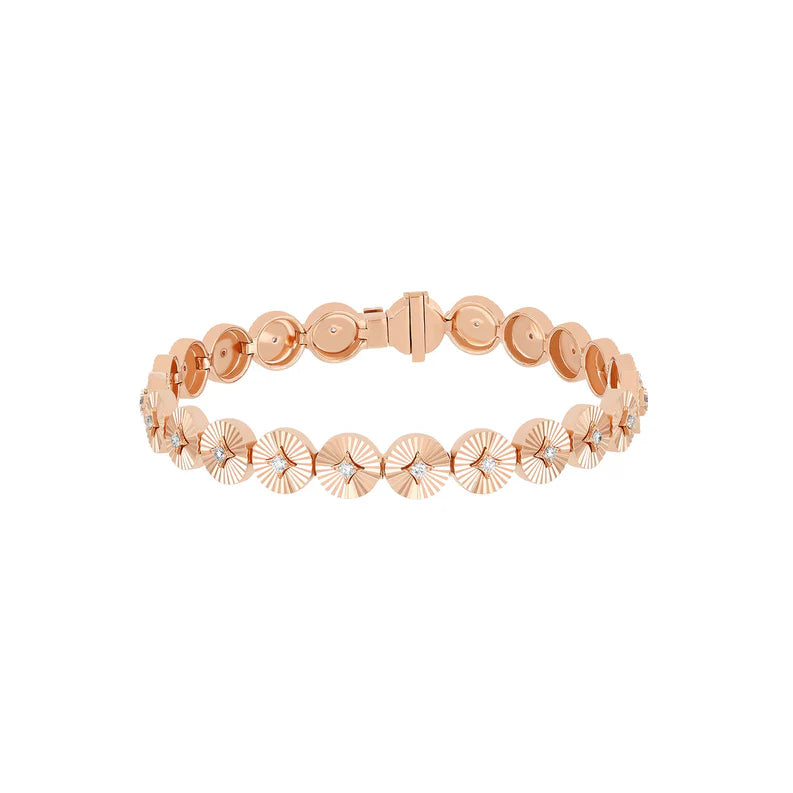 EF Collection Gold & Diamond Fluted Disc Eternity Bracelet in rose gold on white background.