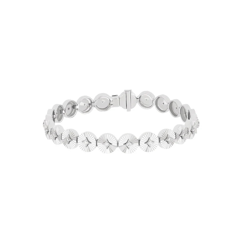 EF Collection Gold & Diamond Fluted Disc Eternity Bracelet in white gold on white background.