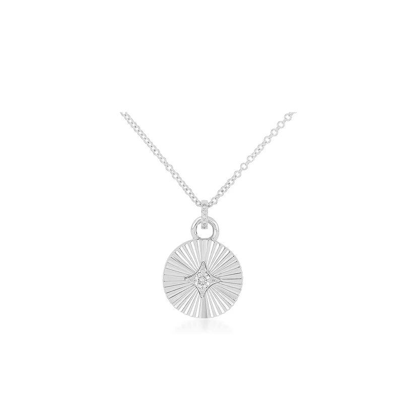 EF Collection Gold & Diamond Fluted Disc Necklace in white gold on white background.