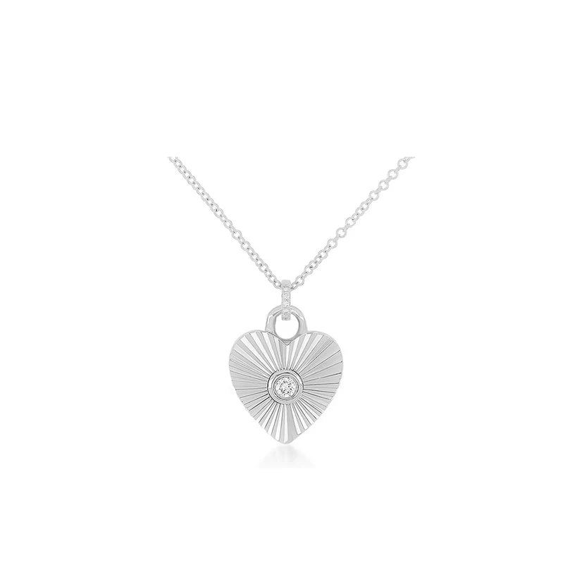 EF Collection Gold & Diamond Fluted Heart Necklace in white gold on white background.