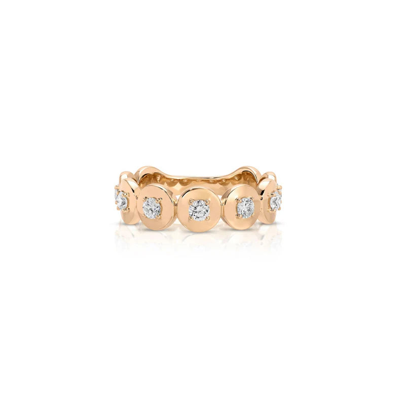 EF Collection Gold Frame Diamond Ring in rose gold on white background.