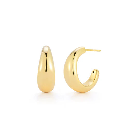 EF-Collection Gold Jumbo Dome Hoop Earrings in yellow gold on white background