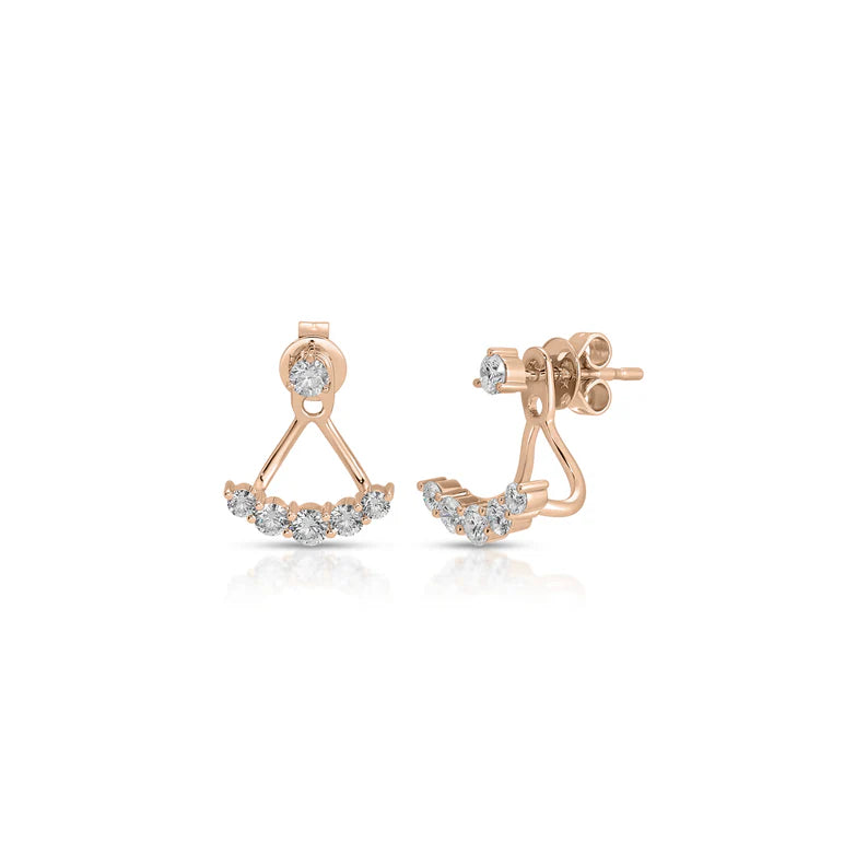 EF Collection Graduated Diamond Ear Jackets in rose gold on white background.