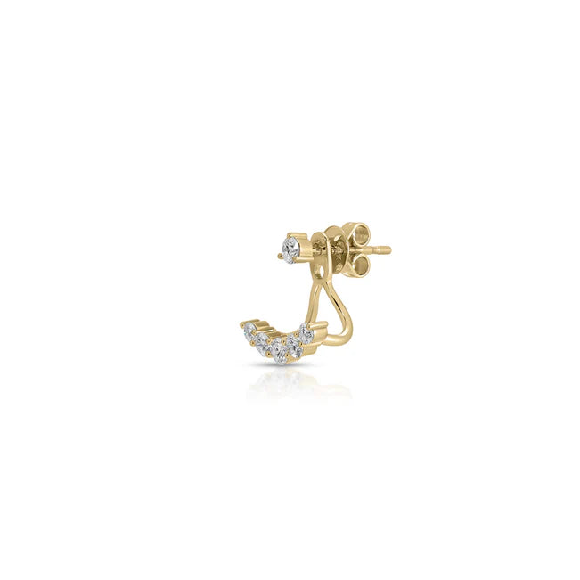Single EF Collection Graduated Diamond Ear Jackets in yellow gold on white background.
