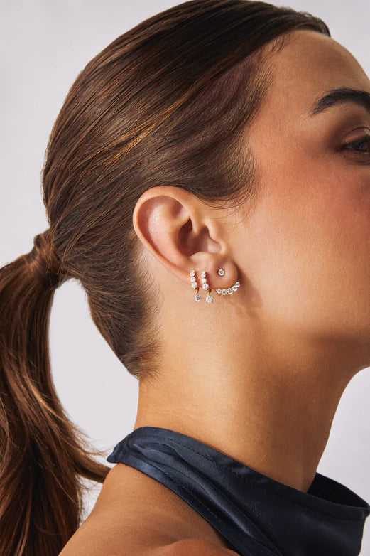 EF Collection Graduated Diamond Ear Jackets styled on models ear.