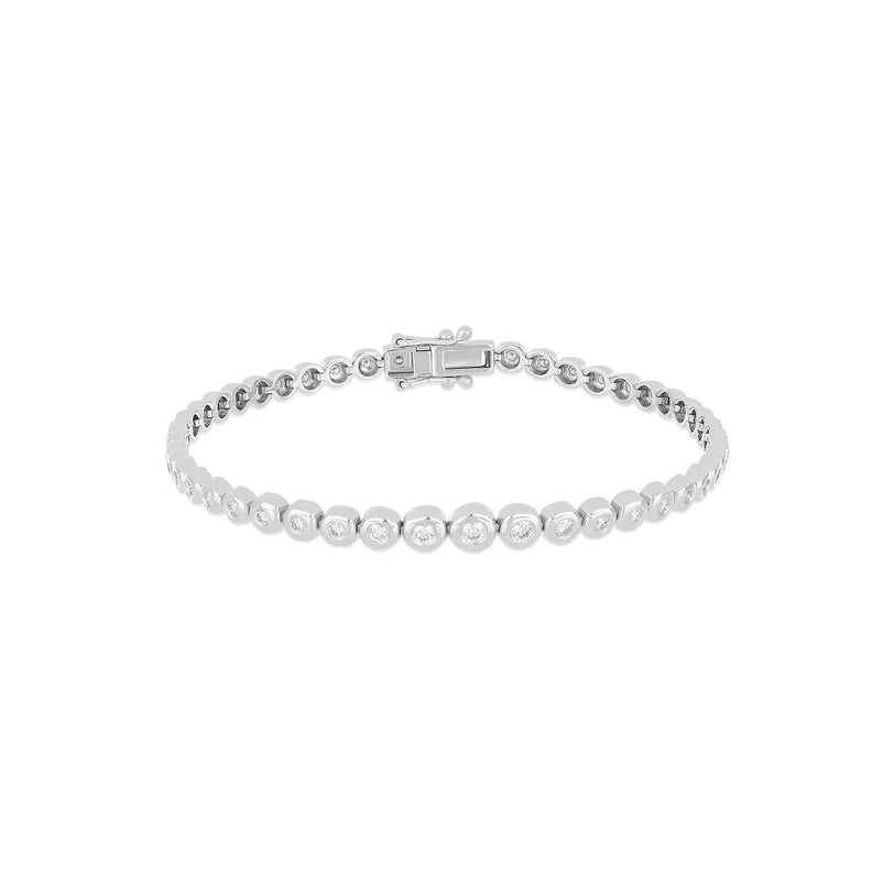 Product shot of EF-Collection Graduated Diamond Pillow Tennis Bracelet in white gold on white background