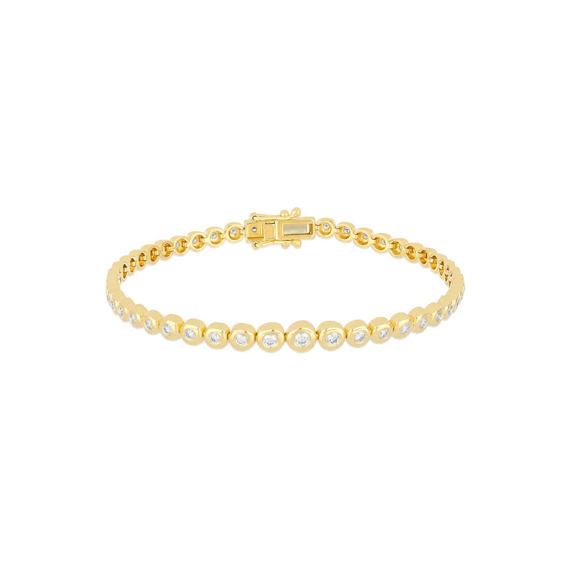 Product shot of EF-Collection Graduated Diamond Pillow Tennis Bracelet in yellow gold on white background