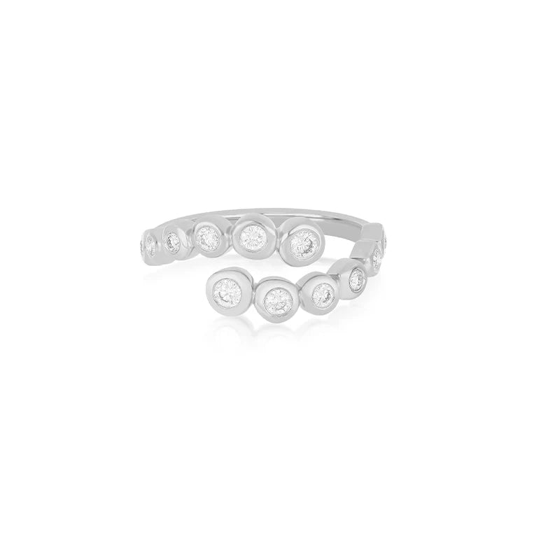 EF Collection Graduated Diamond Pillow Wrap Ring in white gold on white background.