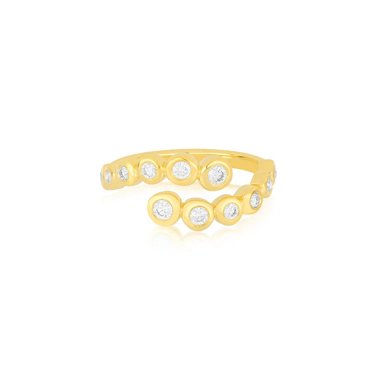 EF Collection Graduated Diamond Pillow Wrap Ring in yellow gold on white background.