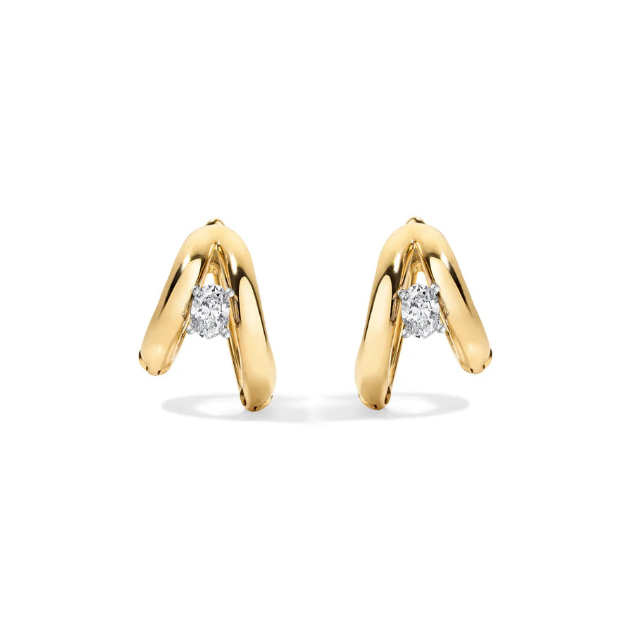 Rosario Navia Helium Diamond Hoops Oval Shaped in yellow gold on white background
