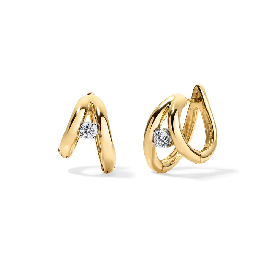 Rosario Navia Helium Diamond Hoops - Round Brilliant in yellow gold on white background