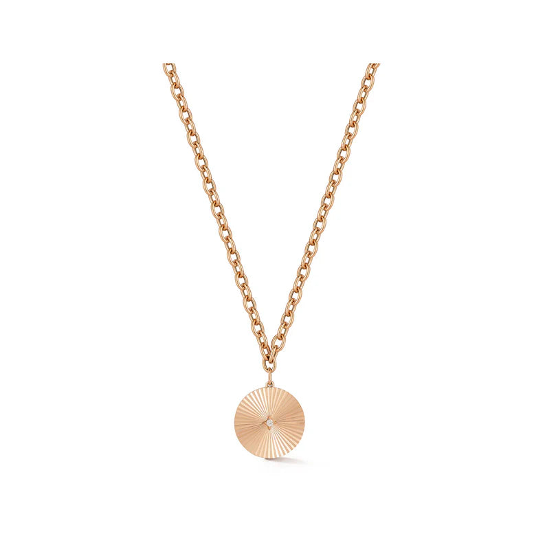 EF Collection Jumbo Gold & Diamond Fluted Disc Chain Necklace in rose gold on white background.