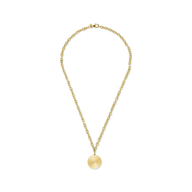 Full photo of EF Collection Jumbo Gold & Diamond Fluted Disc Chain Necklace in yellow gold on white background.