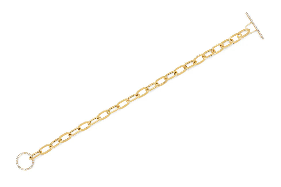 Flat EF Collection Jumbo Link Chain & Diamond Toggle Bracelet in yellow gold on white background.