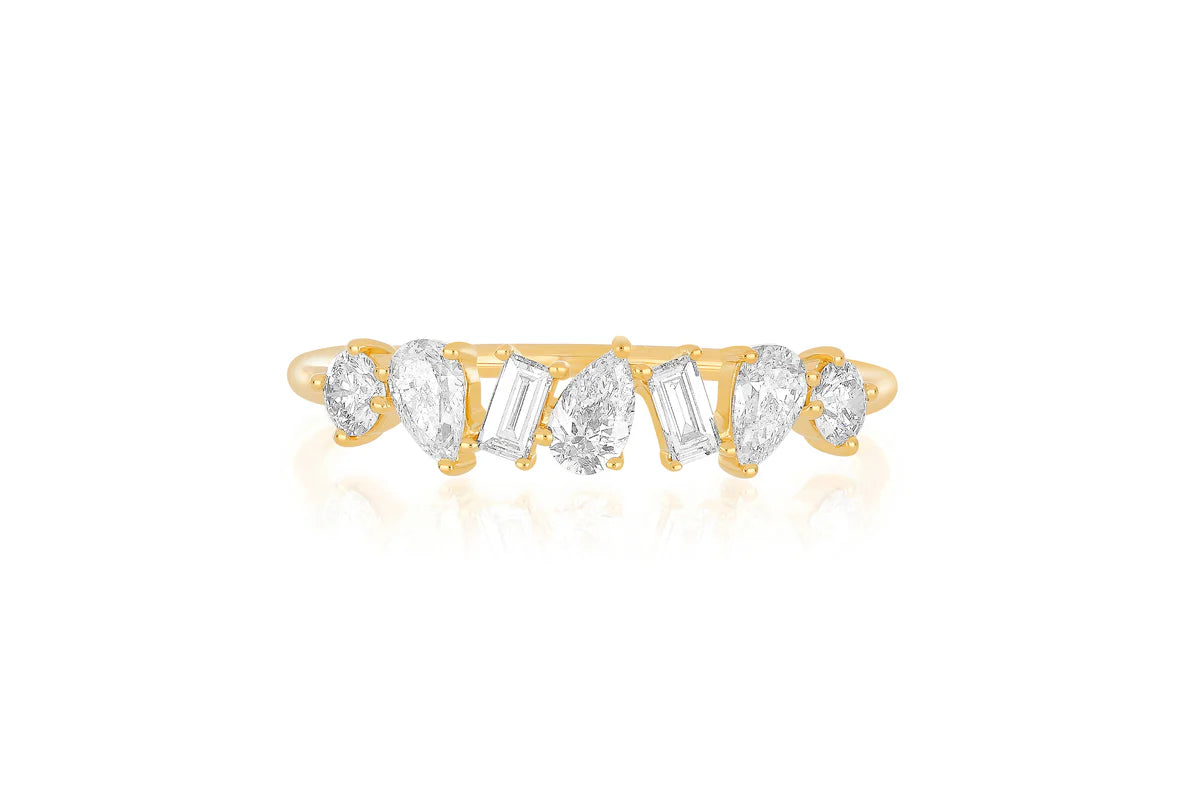 EF Collection Jumbo Multifaceted Diamond Ring in yellow gold on white background.