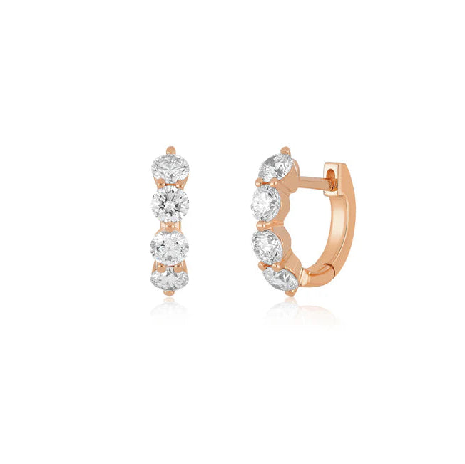 EF-Collection Jumbo Prong Set Diamond Mini Huggie Earrings in rose gold on white background