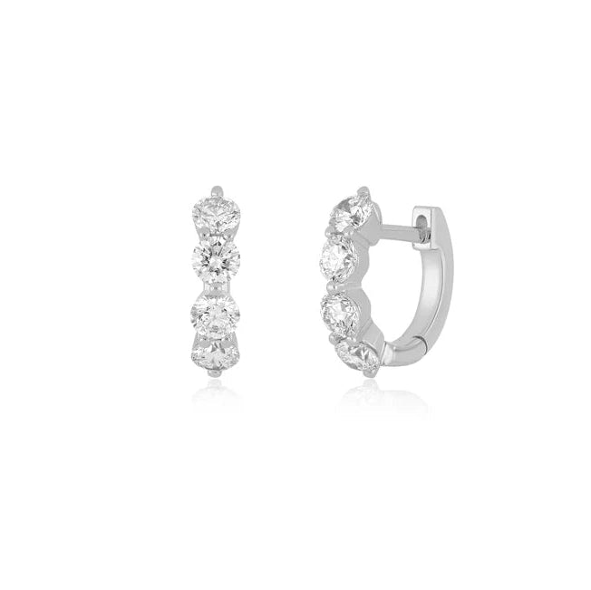 EF-Collection Jumbo Prong Set Diamond Mini Huggie Earrings in white gold on white background