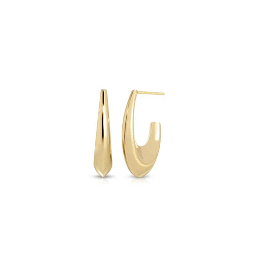 EF-Collection Knife Edge Hoop Earrings in yellow gold on white background