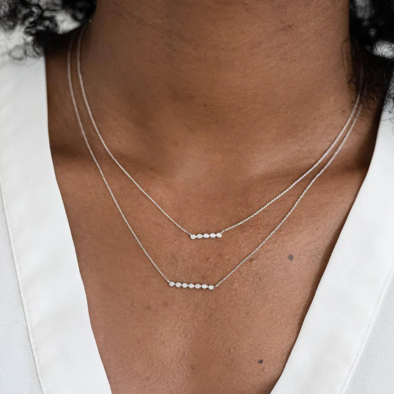 Close up of Dana Rebecca Designs Lulu Jack Mini Bezel Bar Necklace in white Gold