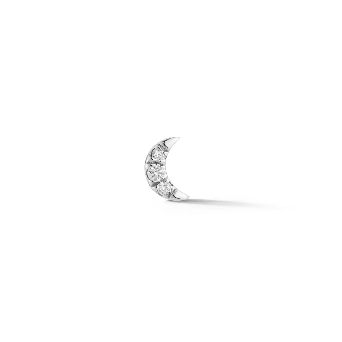 product shot of Dana Rebecca Designs mini crescent moon stud earrings in white gold on white background