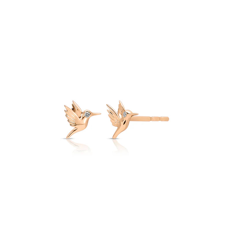 EF Collection Mini Hummingbird Stud Earring in rose gold on white background.