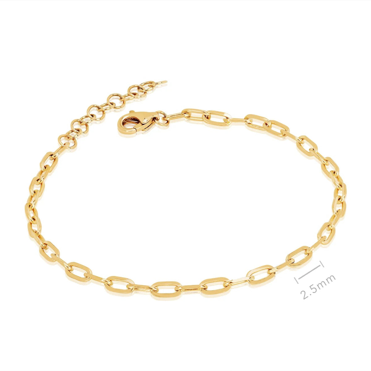 EF-Collection Mini Link Chain Bracelet in yellow gold on white background with dimensions