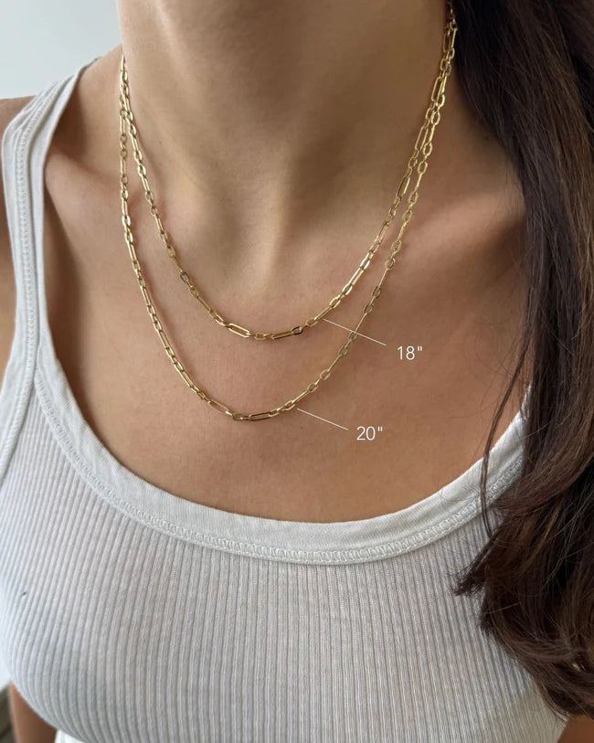 EF Collection Mini Mixed Chain Necklace And Triple Wrap Bracelet comparing chain sizes.