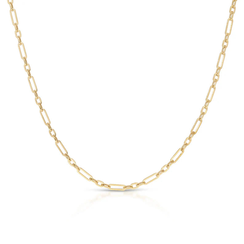 EF Collection Mini Mixed Chain Necklace in yellow gold on white background