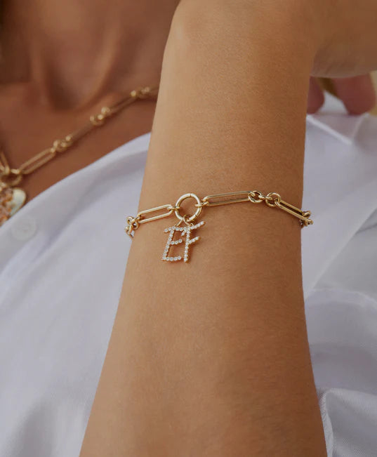 EF Collection Mixed Chain Enhanced Bracelet in yellow gold on model's wrist.