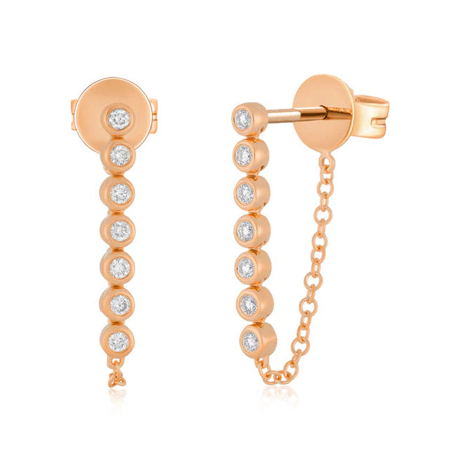 EF Collection Multi Diamond Bezel Chain Stud Earring in rose gold displayed on white background.