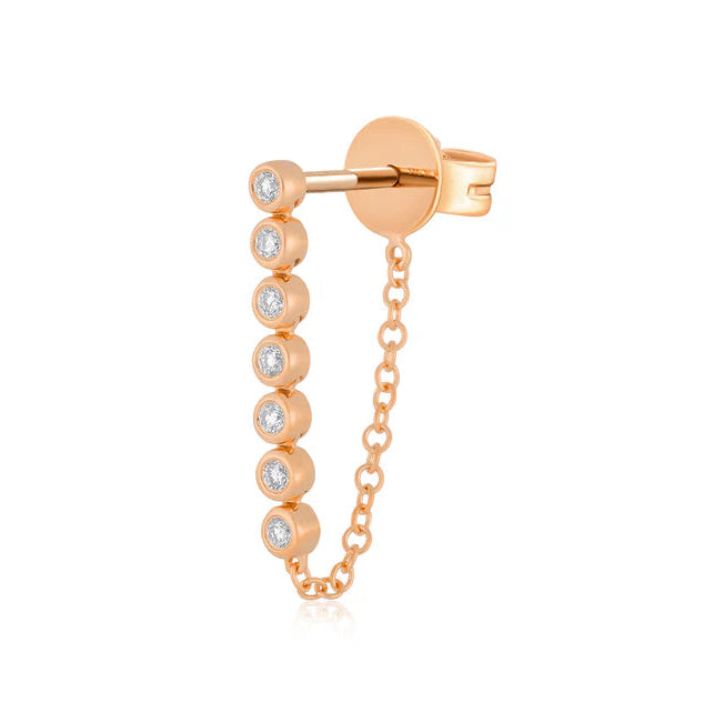 Single EF Collection Multi Diamond Bezel Chain Stud Earring in rose gold displayed on white background.