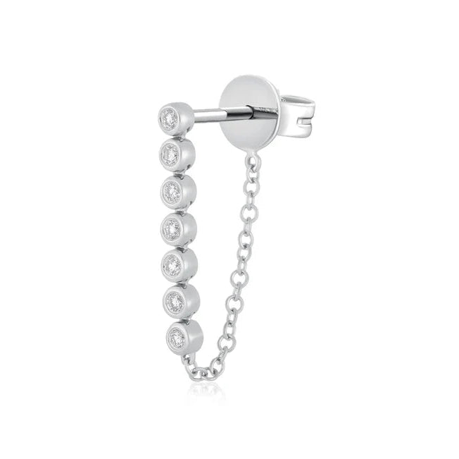 Single EF Collection Multi Diamond Bezel Chain Stud Earring in white gold displayed on white background.